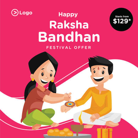 Happy Raksha Bandhan festival offer banner design. Sister is tying rakhi to his brother. Vector graphic illustration.のイラスト素材