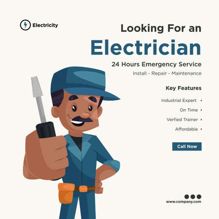 Looking for an electrician banner design for social media. Electrician holding a screwdriver. Vector graphic illustration.のイラスト素材