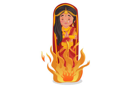 Draupadi is in the fire. Vector graphic illustration. Individually on a white background.のイラスト素材