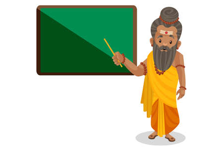 Dronacharya is holding stick and teaching on board. Vector graphic illustration. Individually on a white background.のイラスト素材