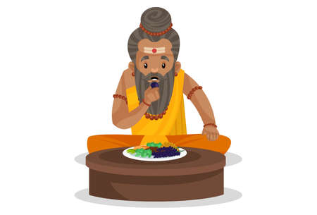 Dronacharya is eating food. Vector graphic illustration. Individually on a white background.のイラスト素材