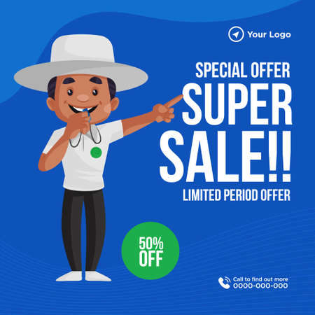 Special limited period offer super sale banner design. Umpire is whistling. Vector graphic illustration.のイラスト素材
