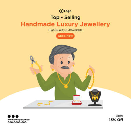Banner design of top selling handmade luxury jewellery. Vector graphic illustration.のイラスト素材