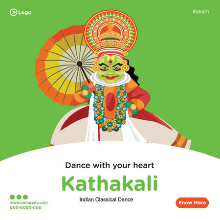 Banner design of kathakali indian classical dance template. Vector graphic illustration.のイラスト素材