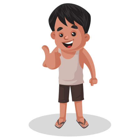 Boy is giving a thumbs up sign. Vector graphic illustration. Individually on a white background.のイラスト素材