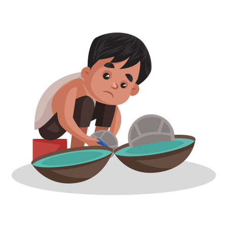 Boy is doing construction work. Vector graphic illustration. Individually on a white background.のイラスト素材