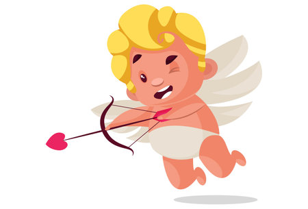 Cute cupid is shooting arrows. Vector graphic illustration. Individually on a white background.のイラスト素材