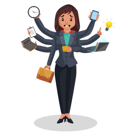 HR is doing multitasking with multiple hands. Vector graphic illustration. Individually on a white background.のイラスト素材