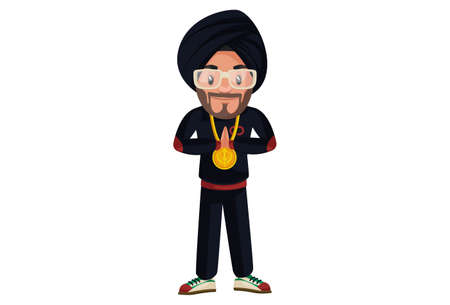 Punjabi singer is with greet hands. Vector graphic illustration. Individually on a white background.のイラスト素材