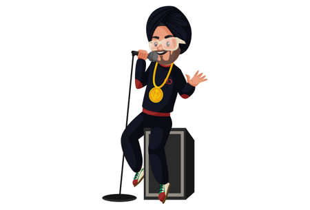 Punjabi singer is singing song in mic. Vector graphic illustration. Individually on a white...