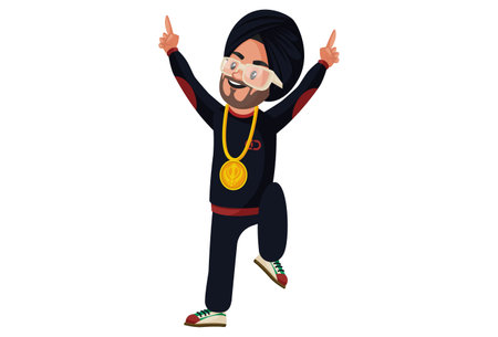 Punjabi singer is dancing. Vector graphic illustration. Individually on a white background.のイラスト素材