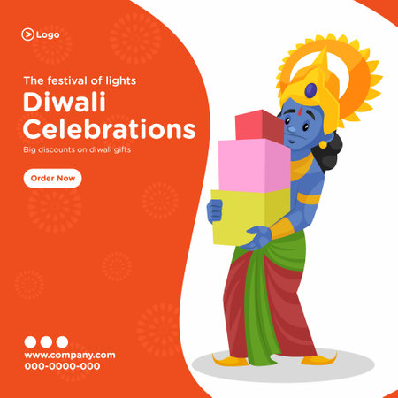The fastivel of lights diwali celebration of banner design template. Vector graphic illustration.のイラスト素材