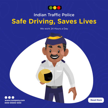 Banner design of indian traffic police safe driving, saves lives template. Vector graphic illustration.のイラスト素材
