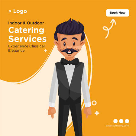 Banner design of catering services cartoon style template. Vector graphic illustration.のイラスト素材