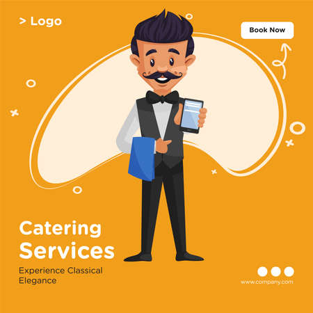 Banner design of catering services cartoon style template. Vector graphic illustration.のイラスト素材