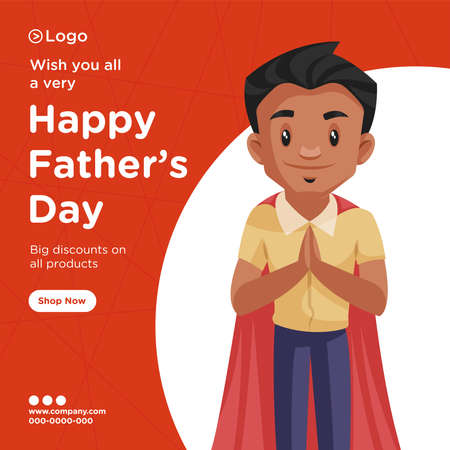 Banner design of happy father's day discount on all products cartoon style teamplate. Vector graphic illustration.のイラスト素材