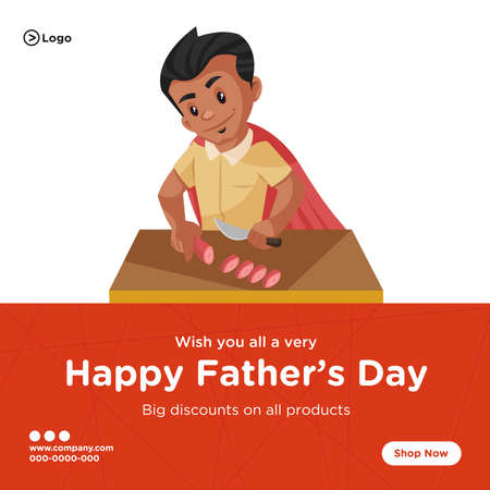 Banner design of happy father's day discount on all products cartoon style teamplate. Vector graphic illustration.のイラスト素材