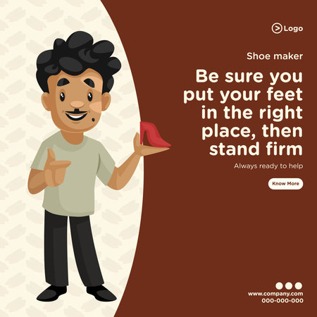 Banner design of shoes maker cobbler cartoon style template. Vector graphic illustration.のイラスト素材