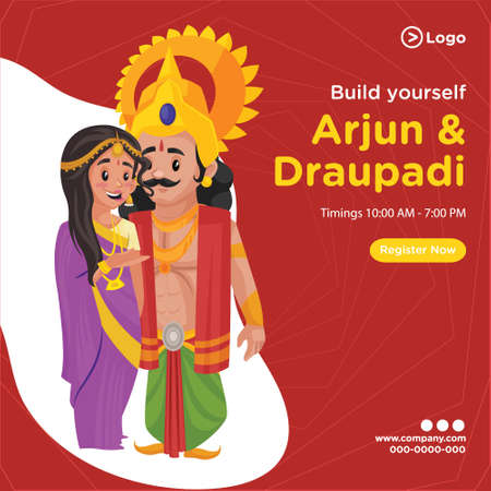 Banner design of arjun and Draupadi cartoon style template. Vector graphic illustration.のイラスト素材