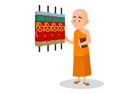 Indian urban monk is doing worship and holding book in hand. Vector graphic illustration. Individually on a white background.のイラスト素材