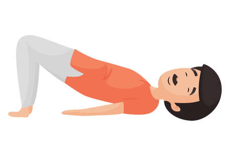 Happy man is doing matsyasana yoga poses. Vector graphic illustration. Individually on a white background.のイラスト素材