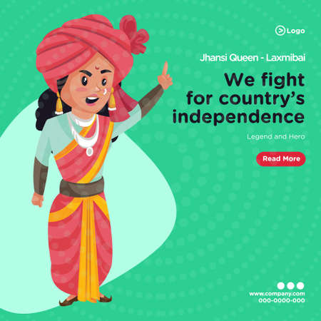 Banner design of queen of jhansi laxmibai cartoon style template. Vector graphic illustration.のイラスト素材