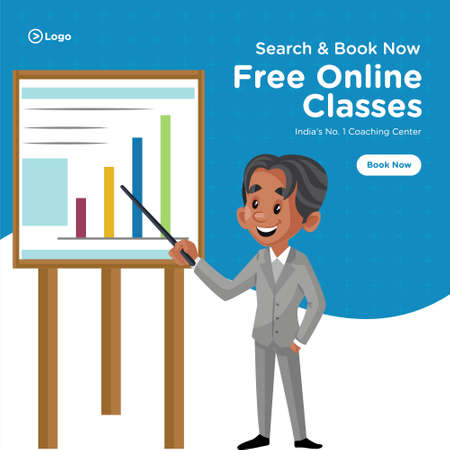 Banner design of free online classes coaching center cartoon style template. Vector graphic illustration.のイラスト素材