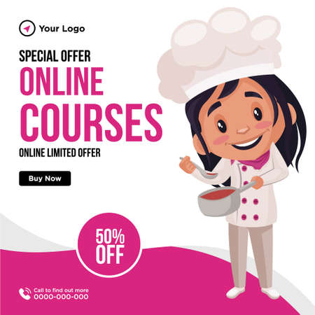 Banner design of online courses cartoon style template. Vector graphic illustration.のイラスト素材