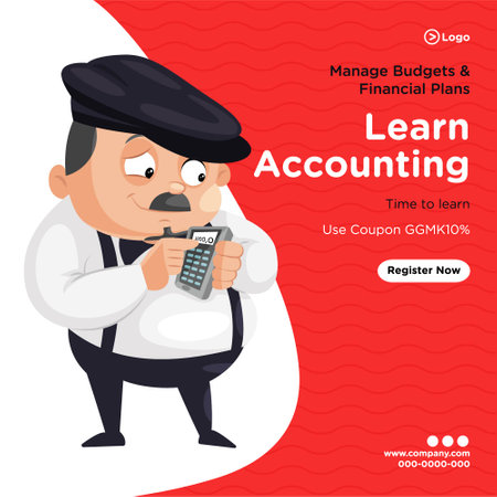 Banner design of learn accounting cartoon style template. Vector graphic illustration.のイラスト素材