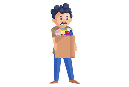 Office peon is holding bottles in hand. Vector graphic illustration. individually on a white background.のイラスト素材