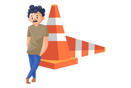 Office peon is standing with barrier. Vector graphic illustration. individually on a white background.のイラスト素材