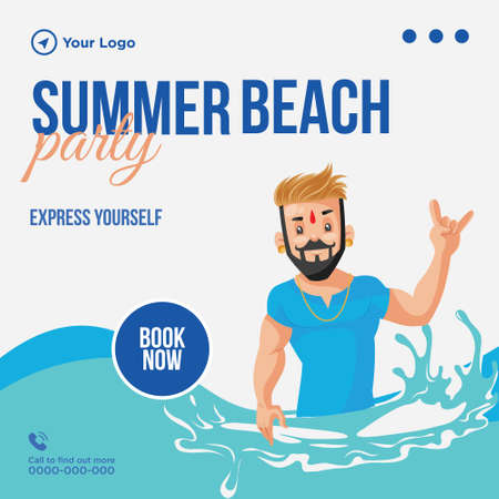 Summer beach party banner design template. Vector graphic illustration.のイラスト素材