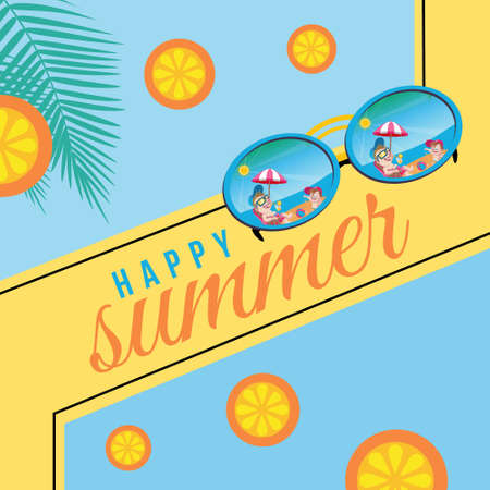 Banner design of happy summer template. Vector graphic illustration.のイラスト素材