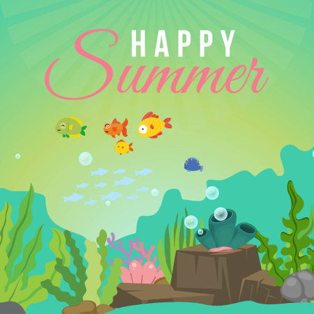 Happy summer banner design template. Vector graphic illustration.のイラスト素材