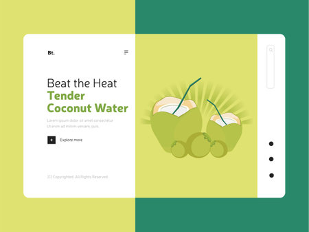 Beat the heat tender coconut water landing page design. Vector graphic illustration.のイラスト素材