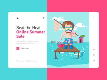 Beat the heat online summer sale landing page. Vector graphic illustration.のイラスト素材