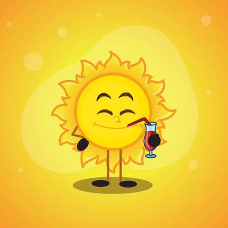 Summer sale banner design with sun drinking juice. Vector graphic illustration.のイラスト素材