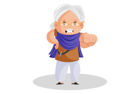 Punjabi woman is pointing finger in anger. Vector graphic illustration. Individually on a white background.のイラスト素材