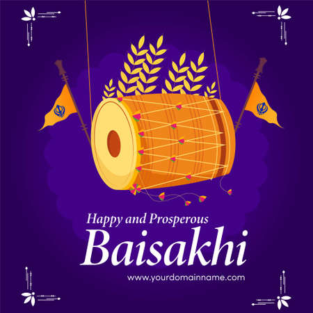 Happy and prosperous Baisakhi banner design on purple background. Vector graphic illustration.のイラスト素材