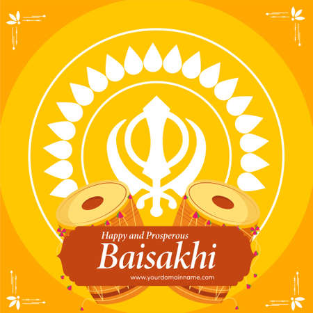 Happy and prosperous Baisakhi banner design on yellow background. Vector graphic illustration.のイラスト素材
