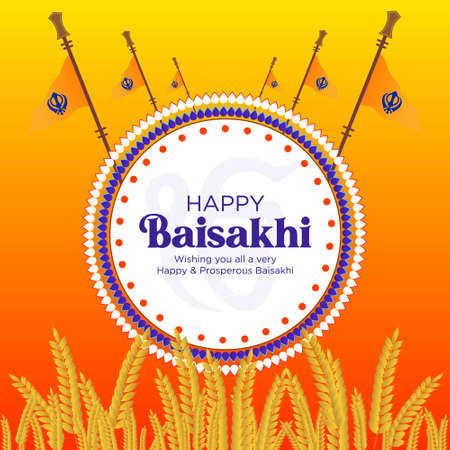 Happy and prosperous Indian festival Baisakhi banner design on yellow background. Vector graphic illustration.のイラスト素材