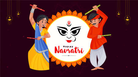 Happy navratri festival banner design. Vector graphic illustration.のイラスト素材