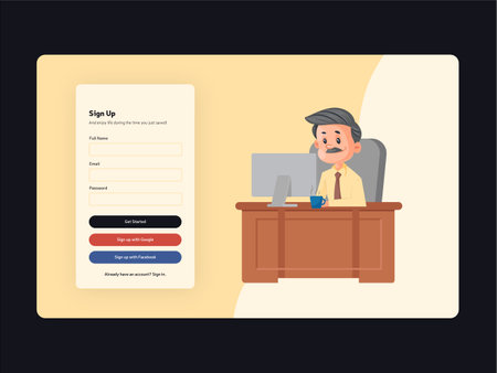 Sign up page template design. Vector graphic illustration.のイラスト素材