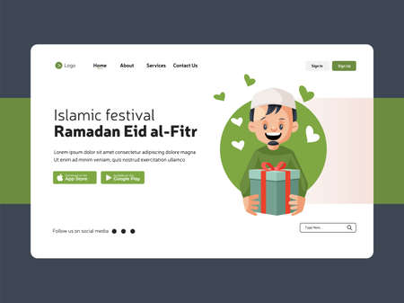 Islamic festival Ramadan eid al fitr Landing page.のイラスト素材