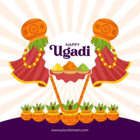 Flat happy ugadi celebration banner. Vector graphic illustration.のイラスト素材