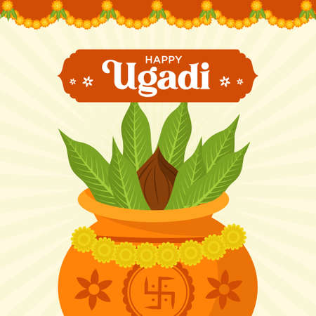 Flat Ugadi banner design. Vector graphic illustration.のイラスト素材