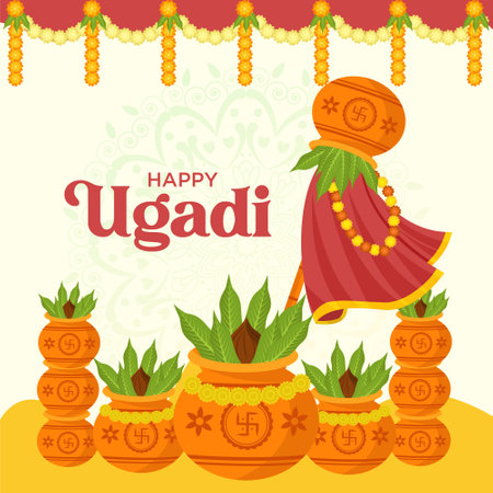 Illustration Of Happy Ugadi Design. Vector Graphic Illustration.のイラスト素材