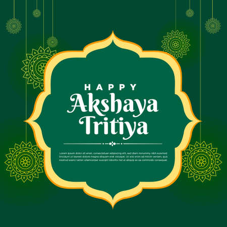 Banner design of happy Akshaya Tritiya festival template on green background. Vector graphic illustration.のイラスト素材