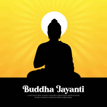 Banner design of happy buddha jayanti cartoon style template. Vector graphic illustration.のイラスト素材