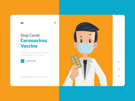 Stop covid coronavirus vaccine landing page design. Vector graphic illustration.のイラスト素材